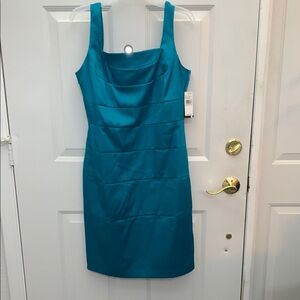 AB Studio Blue Square Neck Sheath Dress